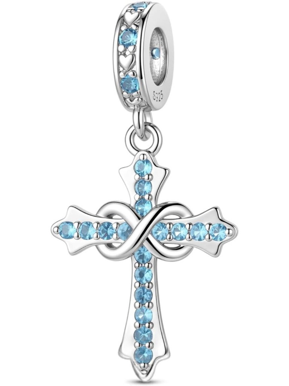 Women's Sky Blue 925 Sterling Silver Birthstone Cross Compatible Charms Beads